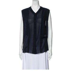 CHANEL V-Neck Sleeveless Button-Up Top